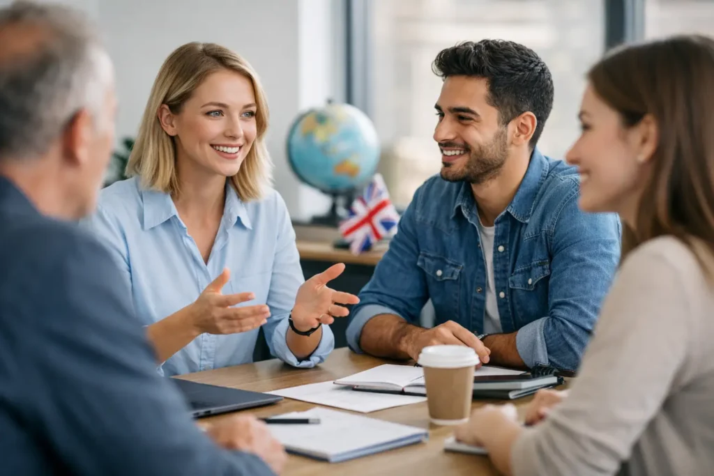 Aula de conversação guiada para falar inglês
